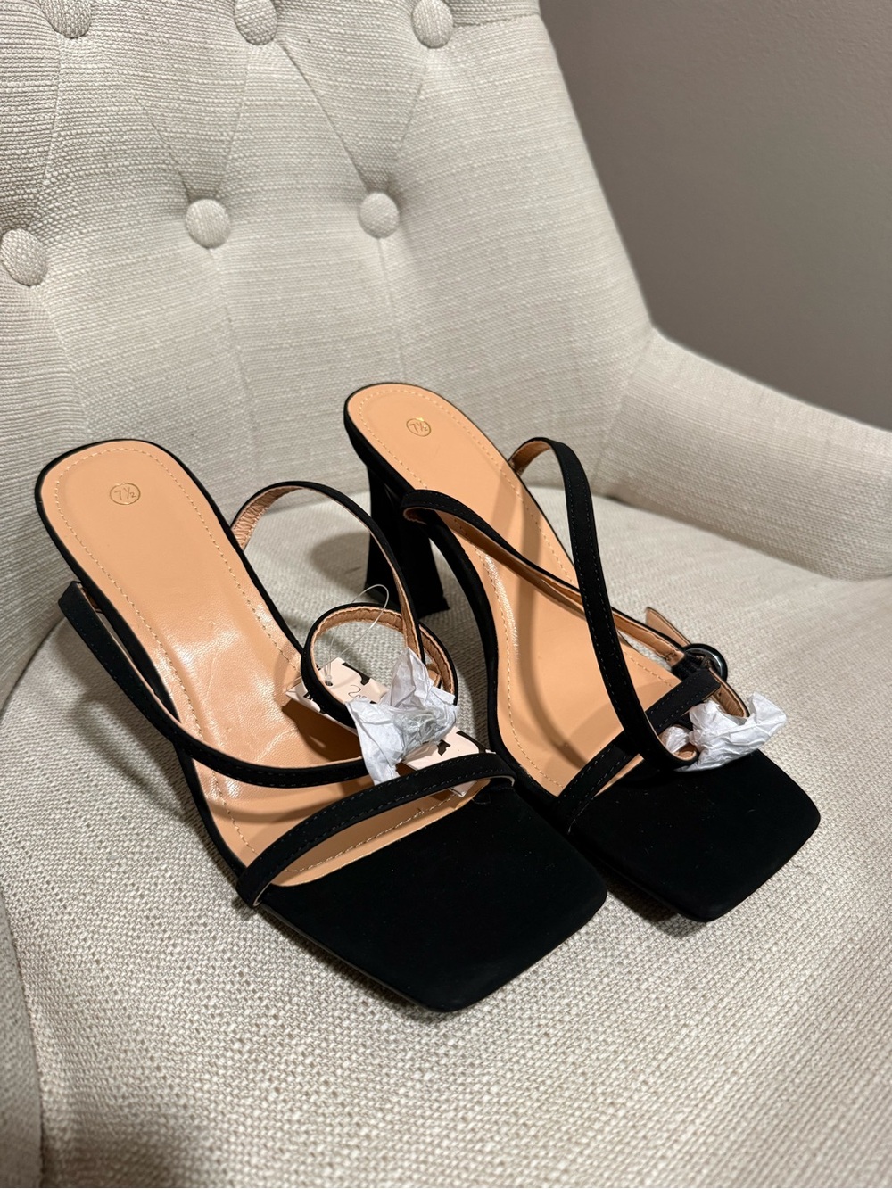 Sleek Black Strappy Square-Toe High Heel Sandals
